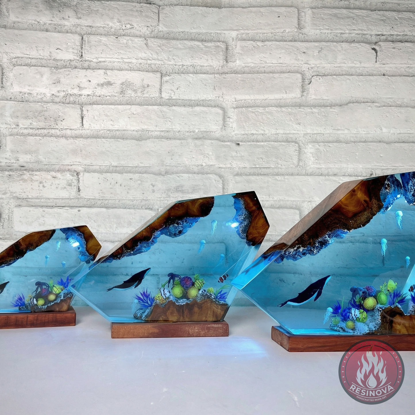 Whale and Jelly Fish Resin Lamp