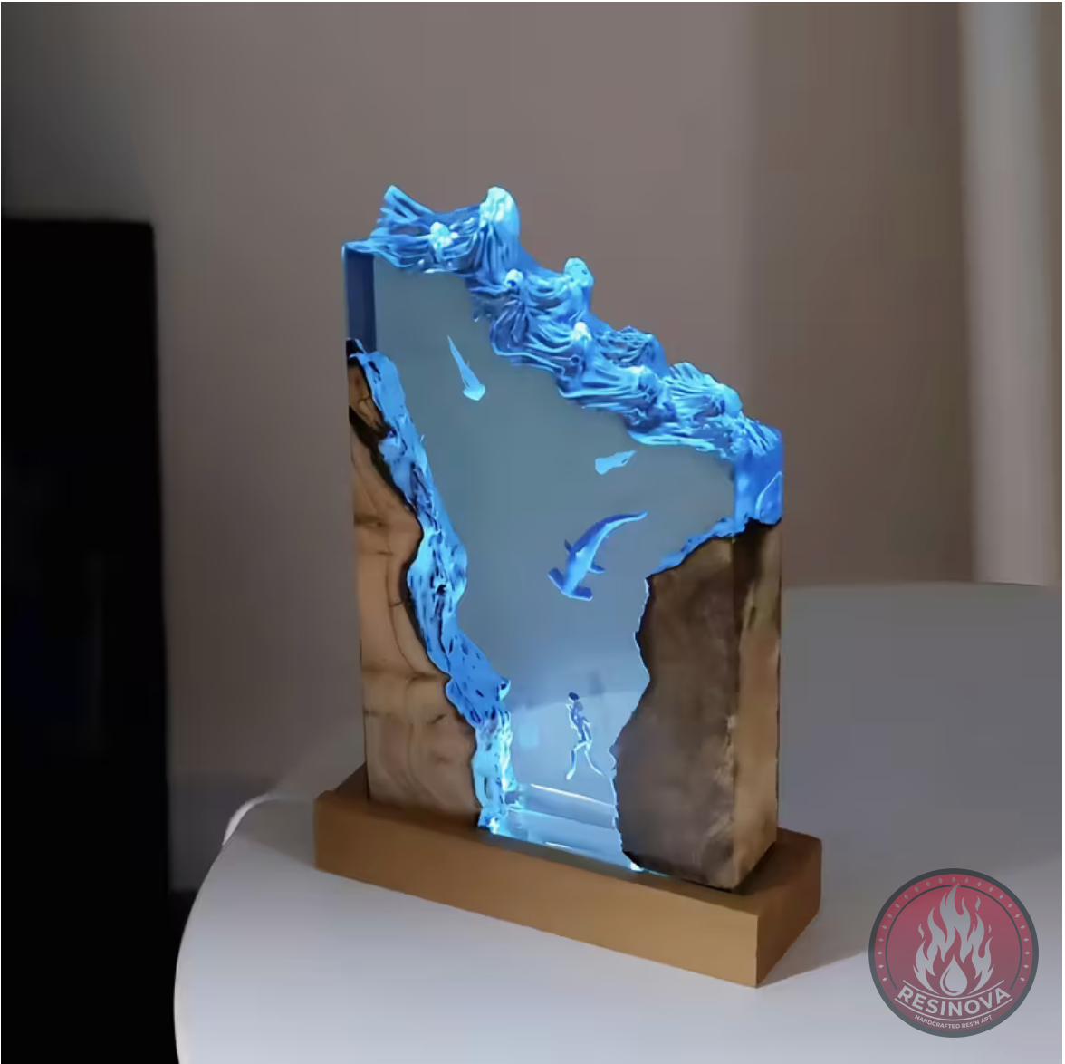 Whale and Diver Resin Lamp
