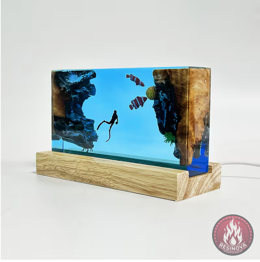 Scuba Diver and Fishes Resin Lamp