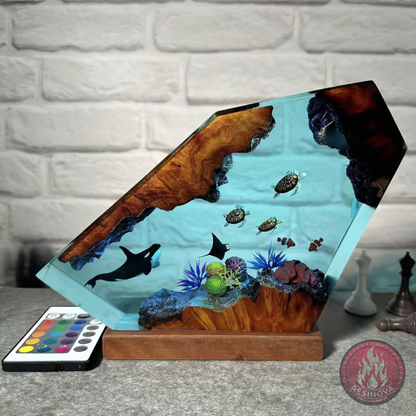 Orca, Turtle, Fish and Mantra Resin Lamp