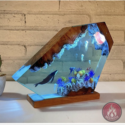 Whale and Jelly Fish Resin Lamp