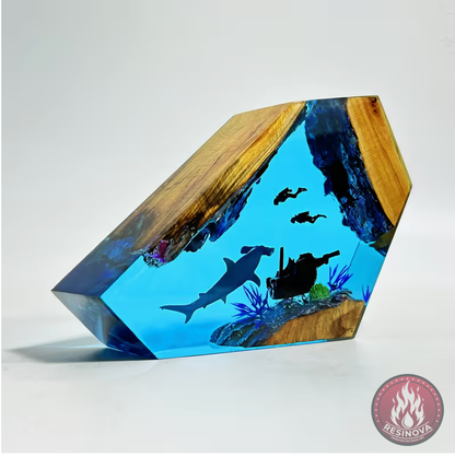Hammerhead Shark and Divers Resin Lamp