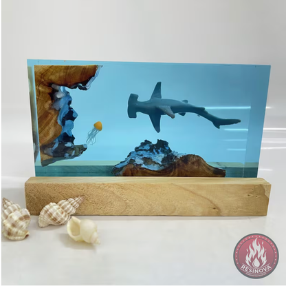 Hammerhead Shark and Jellyfish Resin Lamp