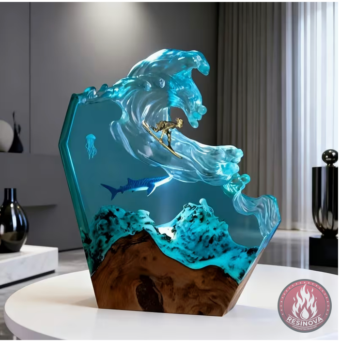 Ocean Surfing Whale Resin Lamp