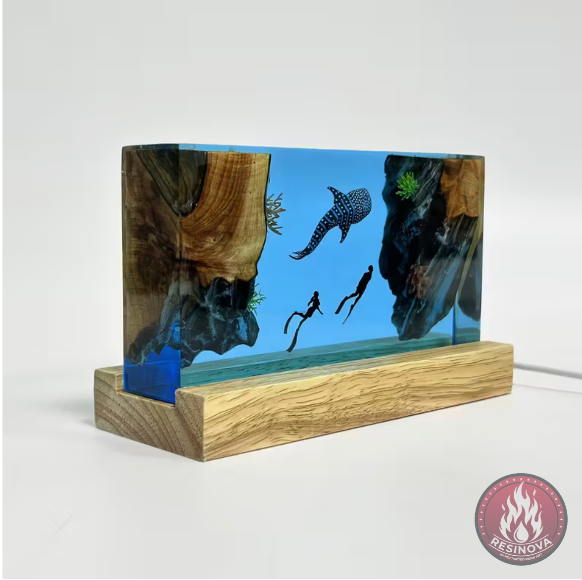 Whale and Divers Resin Lamp