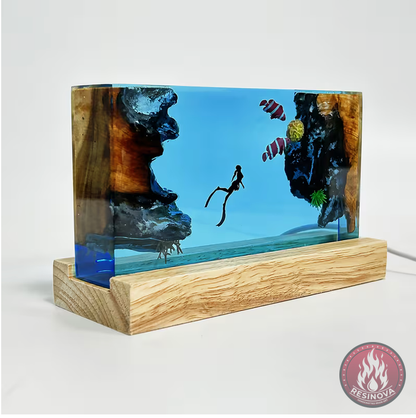Scuba Diver and Fishes Resin Lamp