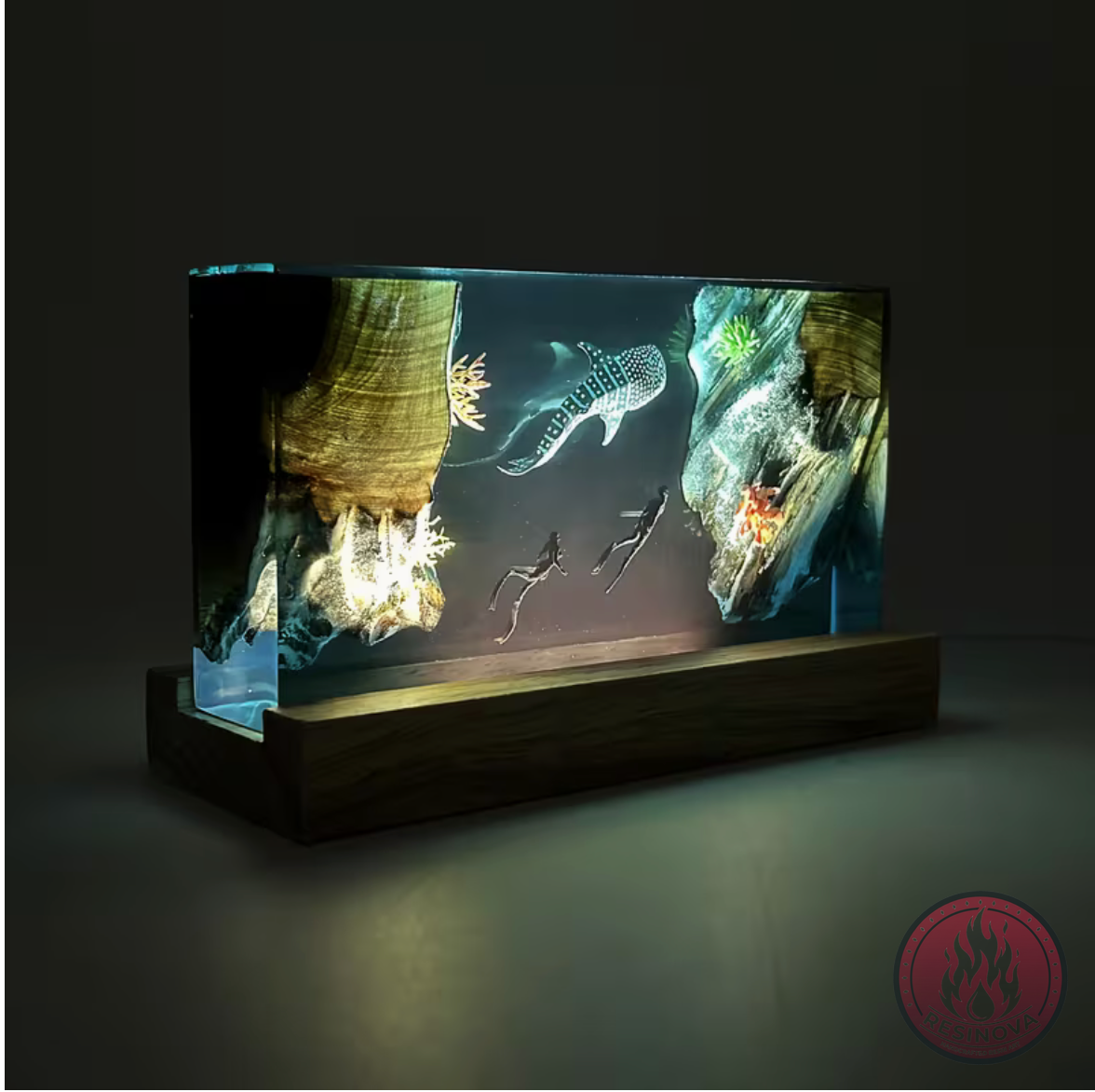 Whale and Divers Resin Lamp