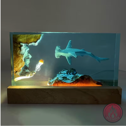 Hammerhead Shark and Jellyfish Resin Lamp