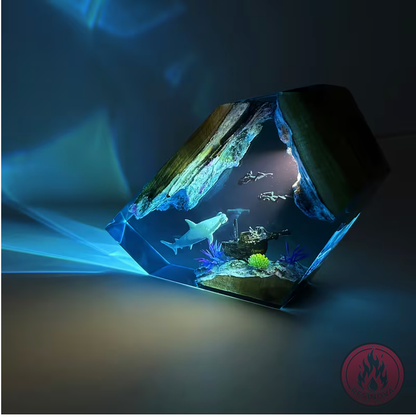 Hammerhead Shark and Divers Resin Lamp