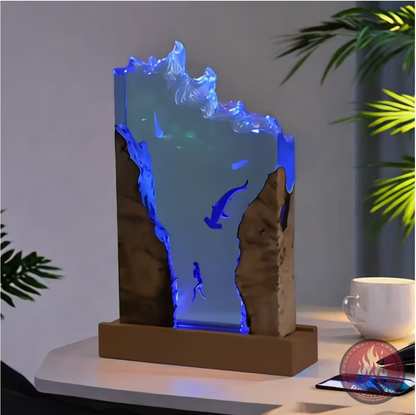 Whale and Diver Resin Lamp