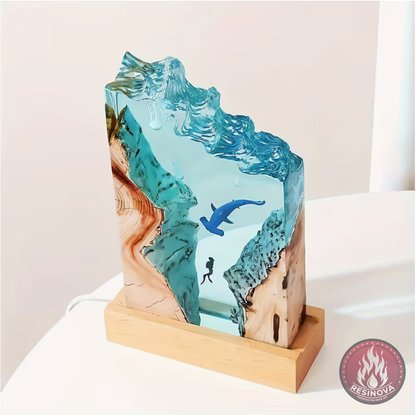 Whale and Diver Resin Lamp