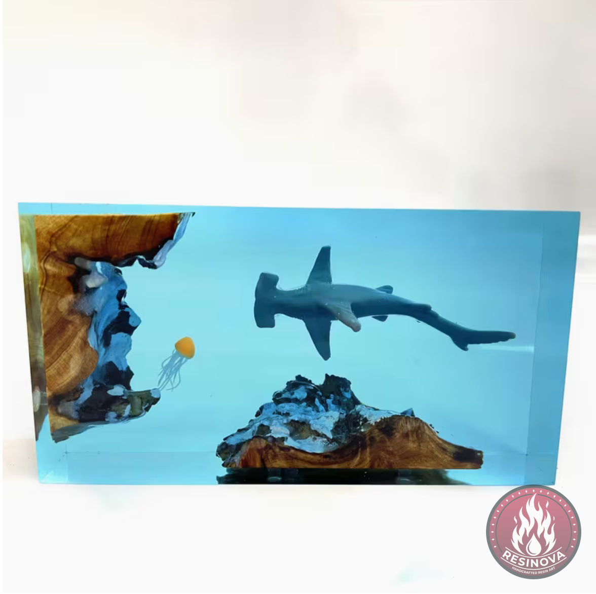 Hammerhead Shark and Jellyfish Resin Lamp