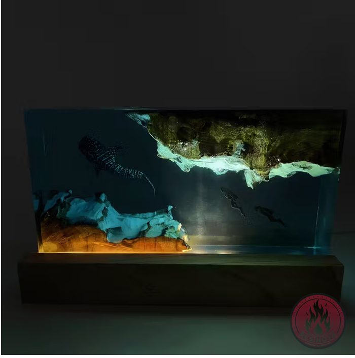 Whale and Divers Resin Lamps