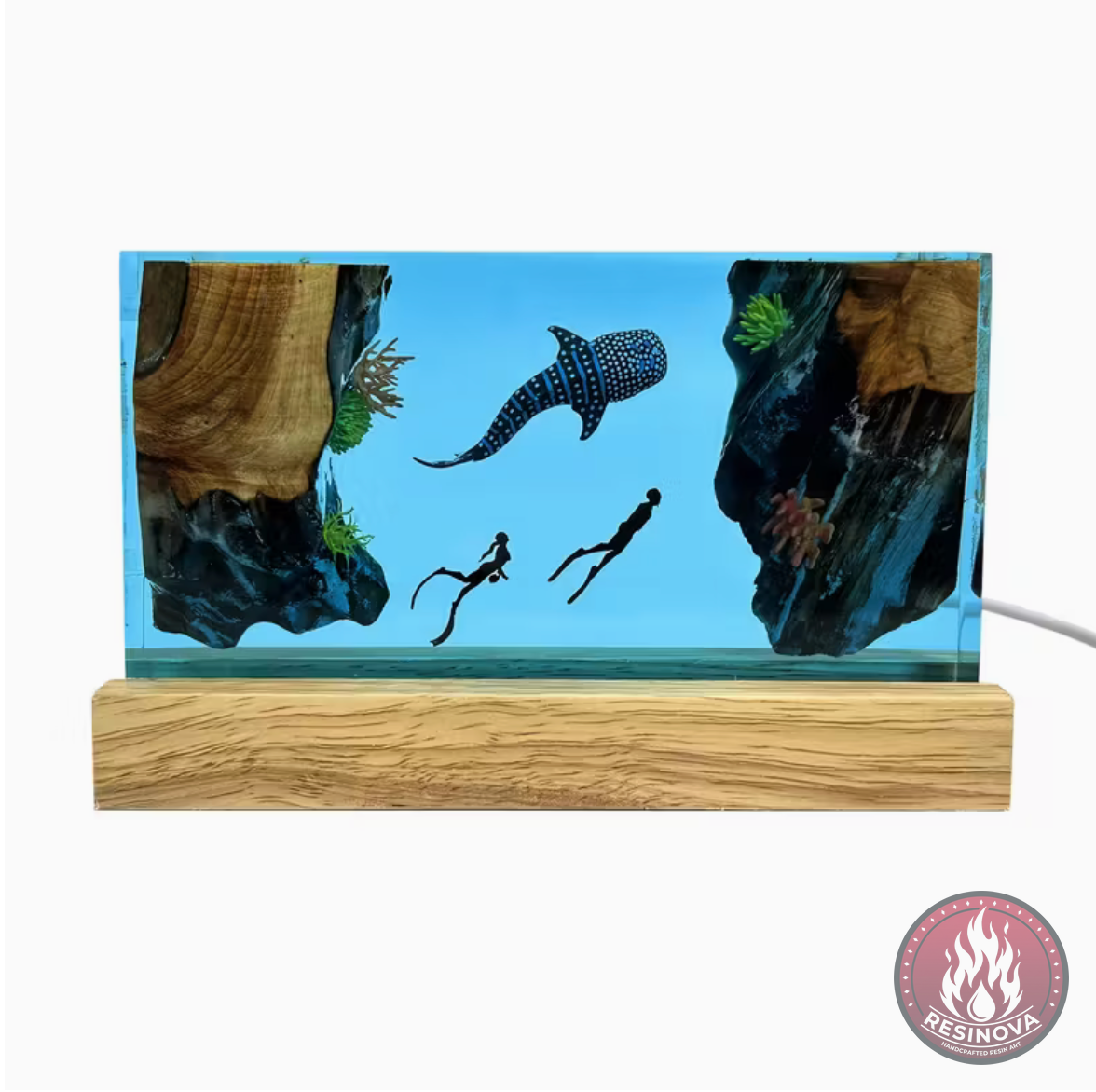 Whale and Divers Resin Lamp