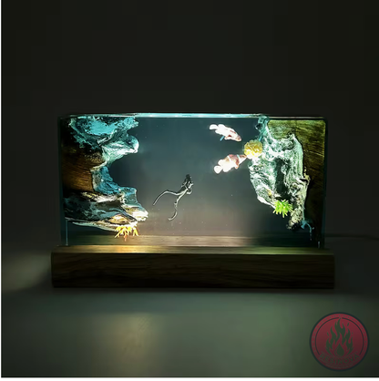 Scuba Diver and Fishes Resin Lamp