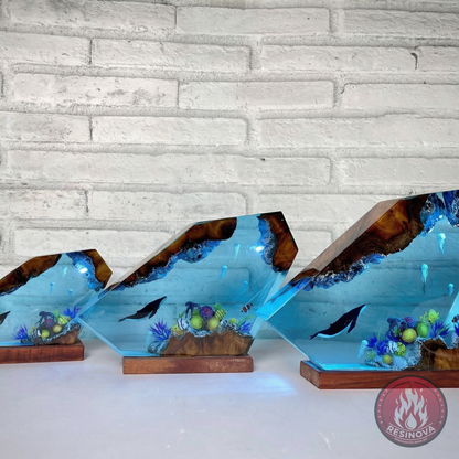 Whale and Jelly Fish Resin Lamp