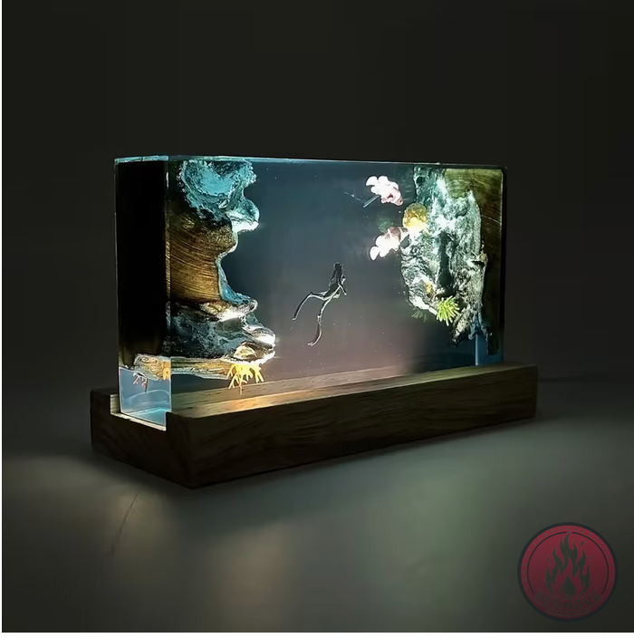 Scuba Diver and Fishes Resin Lamp