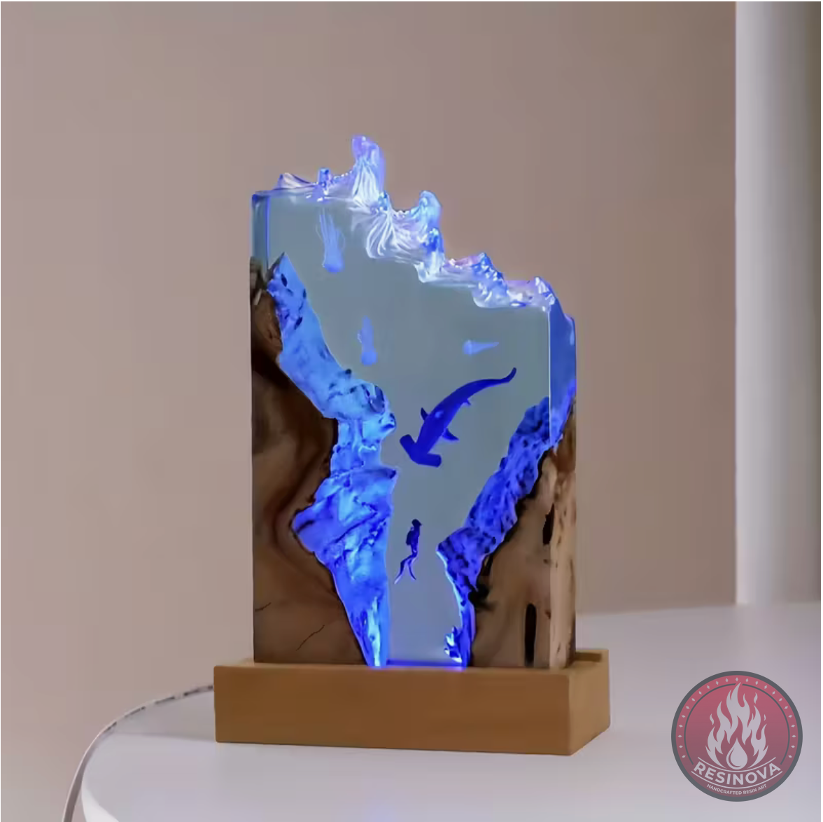 Whale and Diver Resin Lamp