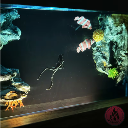 Scuba Diver and Fishes Resin Lamp